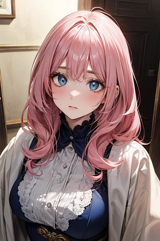 (Antique Style, Like: 1.2, Pink Hair: 1.1, blue eyes: 1.1, Big eyes)