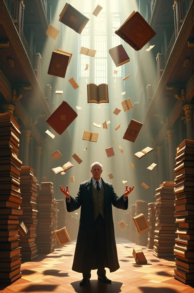 A floating books in library with a roberts controlling them