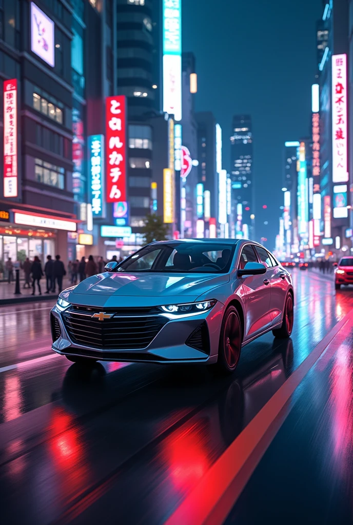 Chevrolet Nexia 2 is driving through the streets of Tokyo at night