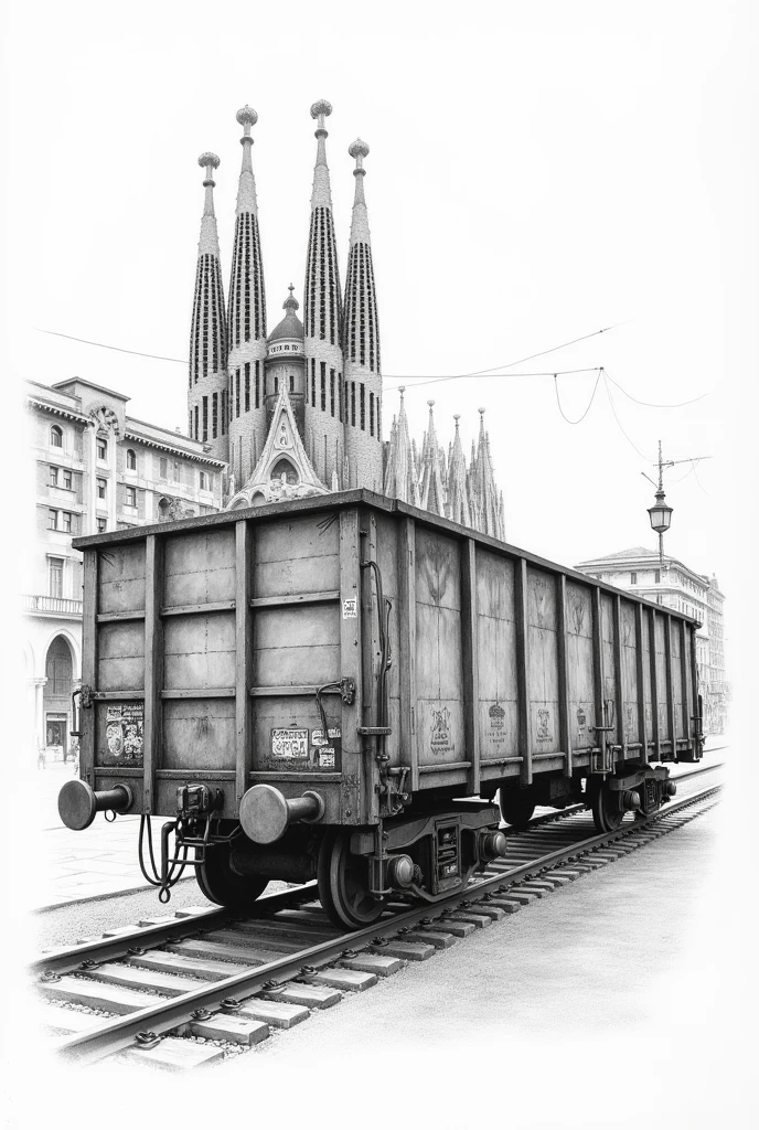 BCN railway wagon pencil drawing image
