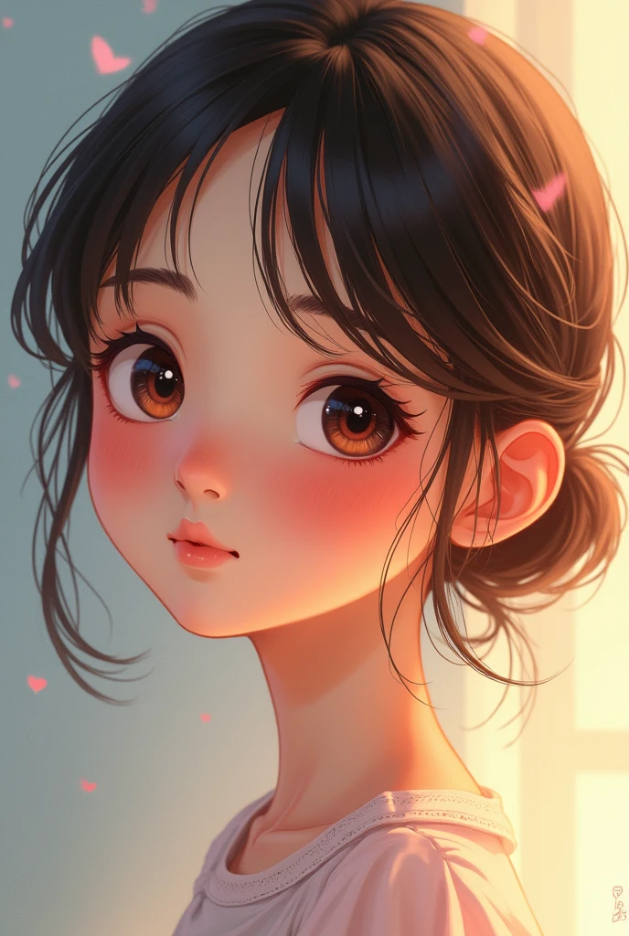 A cute girl , with cute eyes and cute face , she was blushing , and thinking about her boyfriend