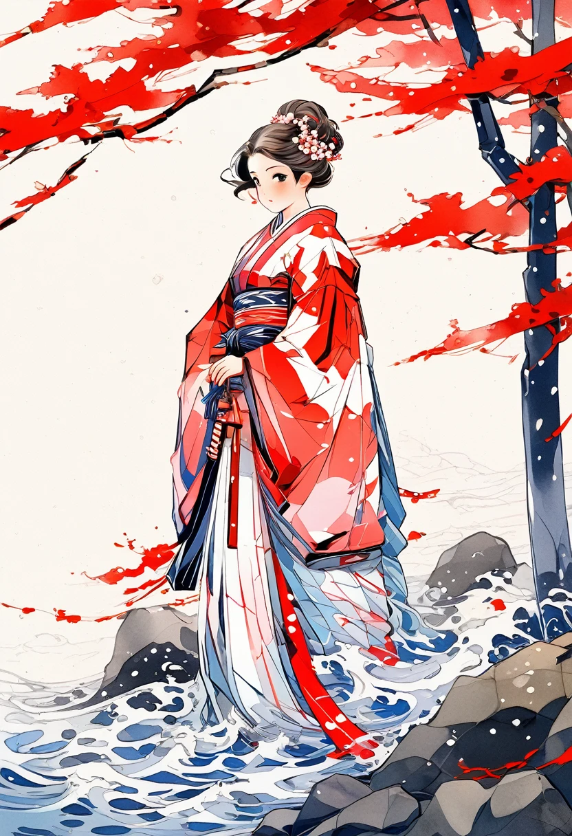 kinomoto sakura,Sword in both hands,Under the cherry tree,kimono