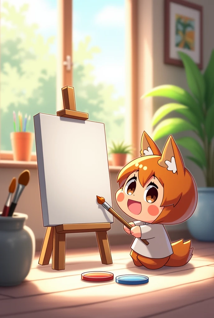 a person drawing in canvas, chibi anime