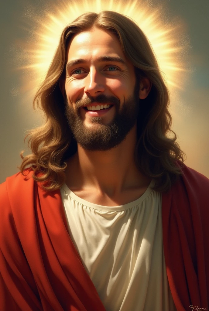 Lord Jesus half body Jewish smile shining bright blue eyes bless