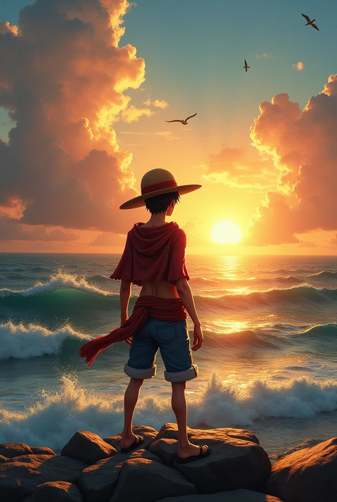 Luffy claiming THE ONE PIECE and looking at the sea for the upcoming adventure. With an epic style