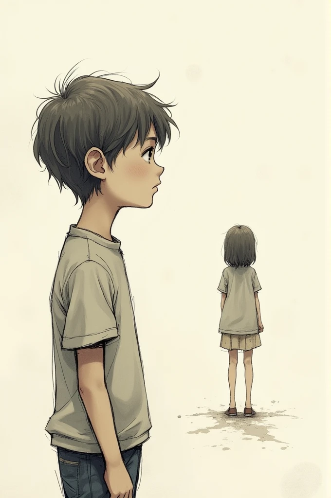 A boy looking a girl from far sketch