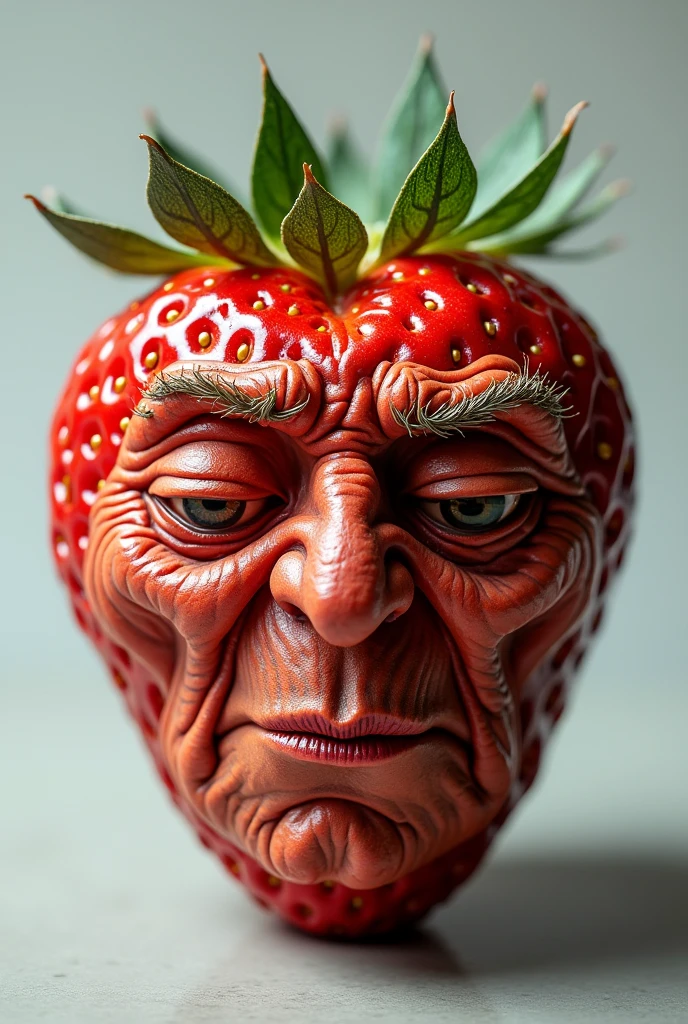 Strawberry with the face of an old man