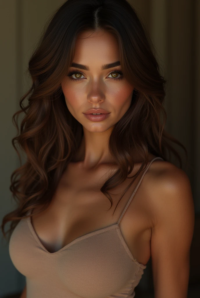 A provocative girl brown hair big natural shape well made ultra realistic