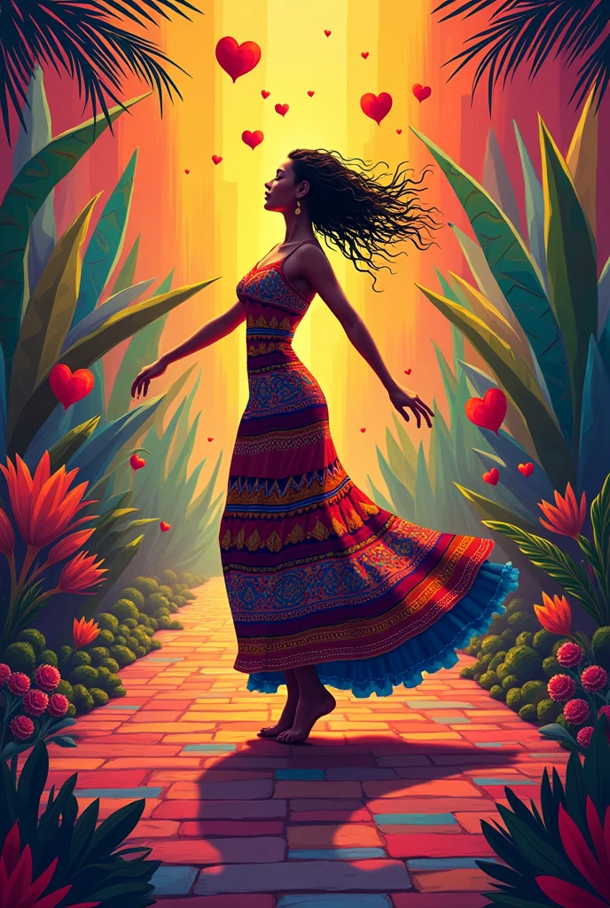 Make me an image where you can see the phrase 3 period and in that image the background is inspired by the traditional champeta dance and its elements