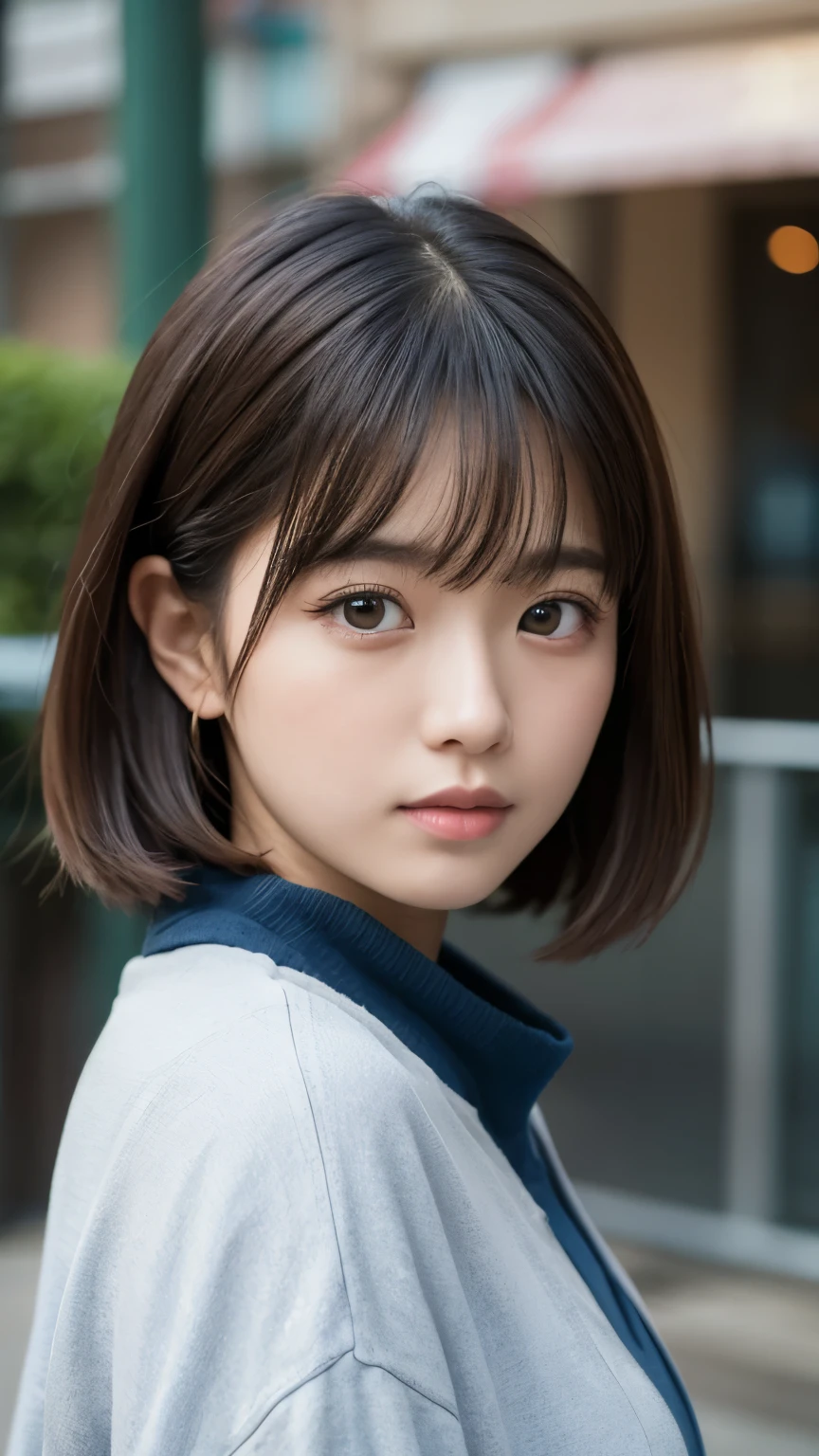 Portraiture、masterpiece:1.3、one person's、Baby Face、Natural look、very cute、Brown Hair、Short Bob、Small red earrings、Fuller lips、No makeup、White T-shirt、Focus on the face、最high quality、High resolution、Very detailed、high quality、Detailed explanation、8k、(((Blurred Background、White wall、White Background、White world、Flower illustration、Flower illustrationの壁、壁にFlower illustration、Flower illustrationが描いてある壁、Photo studio:1.5、Cinema Lighting、Professional Photographer)))