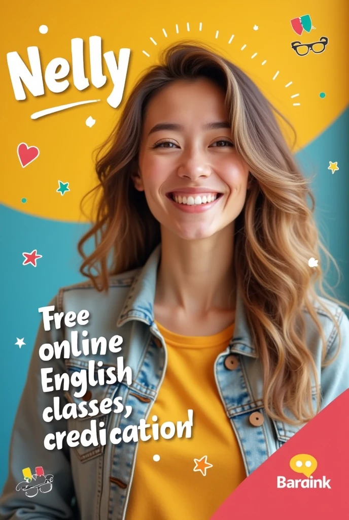 A bright and welcoming graphic with your name and a friendly photo of yourself.
Text Overlay: "Hello Everyone! I'm Nelly!"
Free Online English Classes