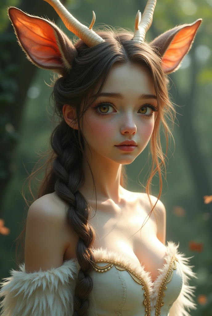 one girl, fawn ears, , pure, cute naked, topless, a Woman fawn mix, human Body, big tits, furry and skin, fawn nose but the Rest of the face ist human, (((whiskers))) big eyes, fawn fur, deer eyes, hybride 40 %fawn and 60 % human, face mostly woman, fawn Hair , braid, fur instead of skin at Body Arms and shoulders and neck, tits are human, the mice nose is hairy , nipples, deer fur , full black Iris, hole eyes are black Just Like a fawn, slender, Bambi eyes, No clothes