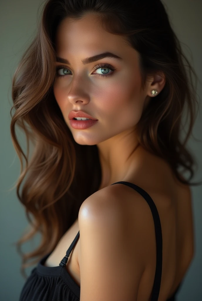 A provocative girl brown hair big natural shape well made ultra realistic face Playback video