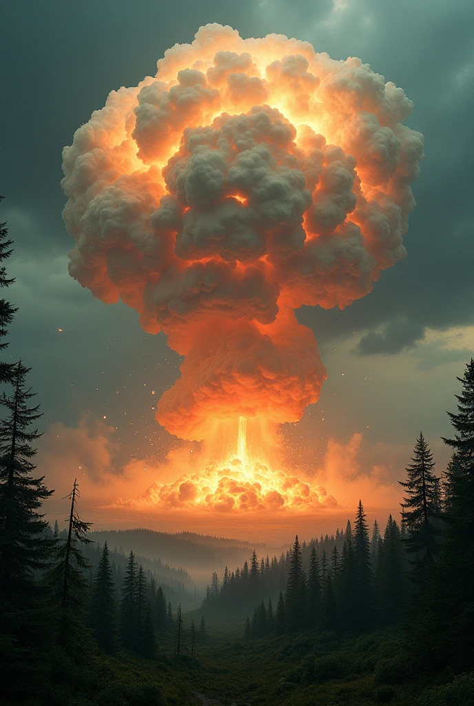 Nuclear explosion in the area of the Nuclear Power Plant in a not too dense forest.