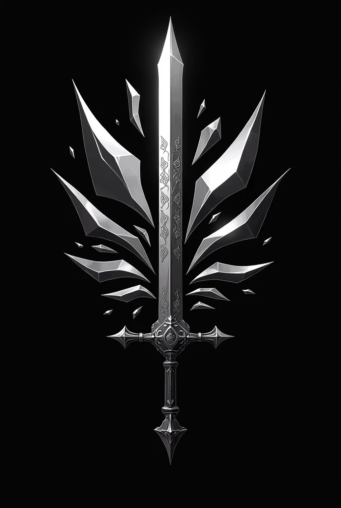 Alternative Emblem Design for Aria
Core Symbol
Sword and Shattered Glass: Instead of a crown, imagine a sharp, elegantly designed sword positioned vertically in the center of the emblem. The blade is sleek and straight, with intricate patterns or runes etched along its surface. Surrounding the sword, there are fragments of shattered glass or crystal, radiating outwards in all directions. The shattered glass symbolizes broken barriers, the shattering of illusions, or the breaking of old traditions—echoing Aria's role in challenging and reshaping her world.
Aura and Surrounding Elements
Black and White Shards: The shards of glass or crystal alternate between black and white, creating a stark contrast that adds a sense of tension and balance. The shards could be depicted in various sizes, some large and prominent, others smaller and more subtle, giving the emblem a sense of depth and movement.

Subtle Energy Lines: Thin, almost imperceptible lines of energy or light can weave through the shattered pieces, connecting them to the sword. This could represent the underlying power that binds Aria’s journey together, even as she breaks through obstacles.

Style and Texture
Modern and Fragmented: The style should be modern with a fragmented, almost chaotic feel to it, reflecting the tumultuous journey Aria faces. The sword should be rendered with clean, crisp lines, while the shattered glass can have more jagged, irregular edges, adding to the overall sense of disruption and change.

High Contrast and Sharp Edges: The contrast between the black and white elements should be stark, with sharp edges on the glass shards to give the emblem a cutting, almost dangerous feel. The sword might have a metallic sheen, even in black and white, to make it stand out as the central piece of the design.

Monochromatic Complexity: Use varying shades of grey to add complexity to the shattered glass, giving some pieces a more reflective, mirror-like quality, while others could appear more opaque