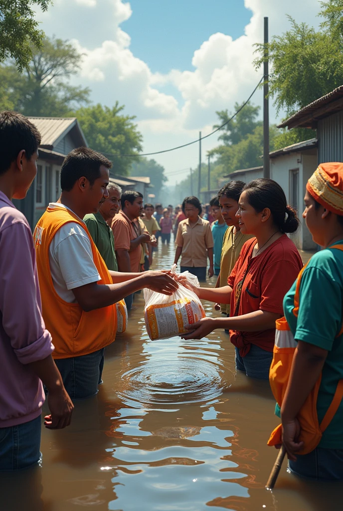 Don't capture photo when distribute food to flood people