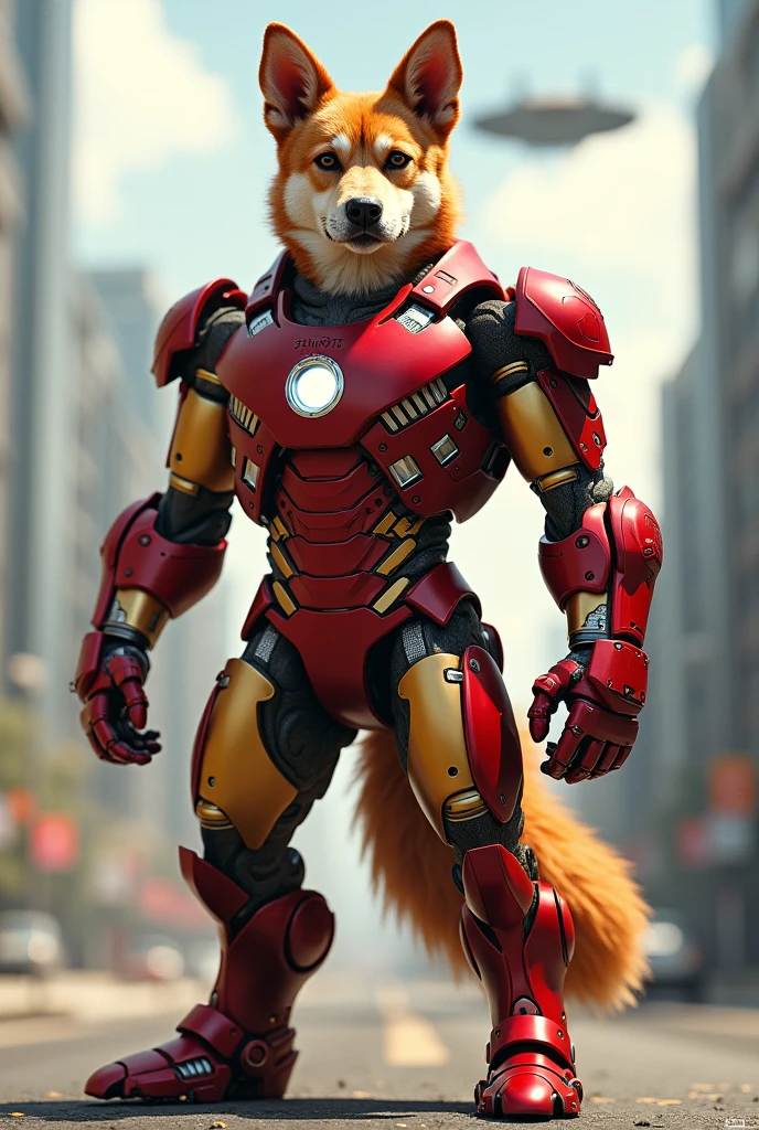 A dog wear ironman suit



