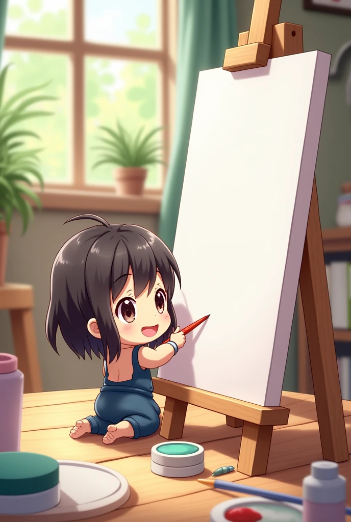 a person drawing in canvas, chibi anime