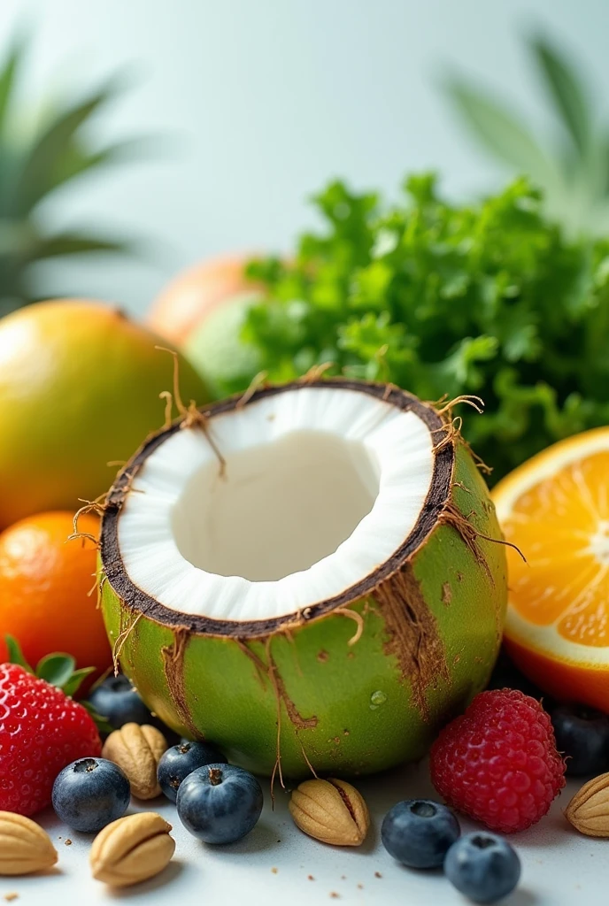 A image with nutritional foods and there need to be coconut