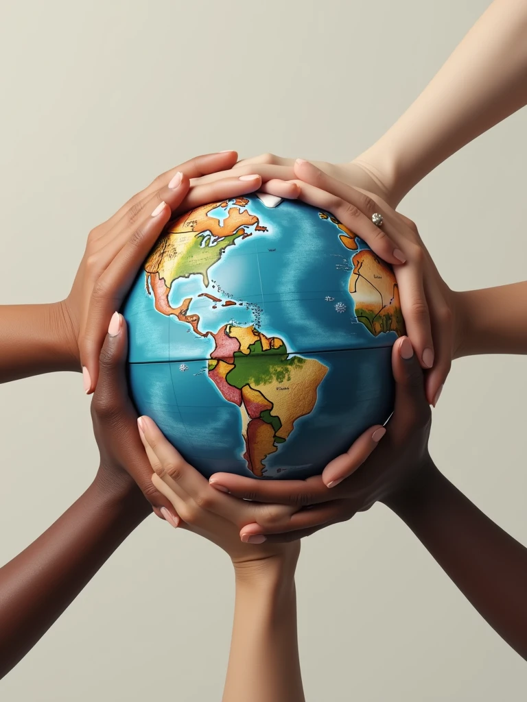  a circle of hands holding , around the globe