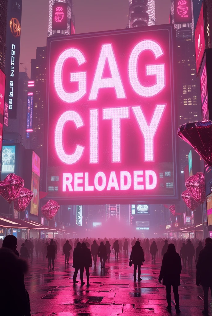 A full pink city and on the screen it says gag city reloaded with very sparkling giant diamonds 

