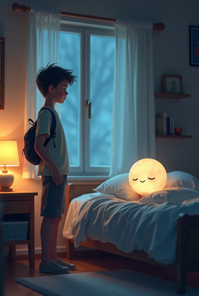 In a bedroom where the mon is sitting on bed while a ager is standing