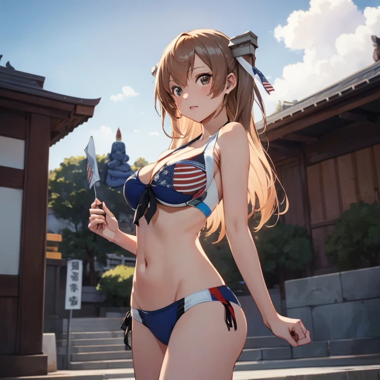 kcjohnston,two side up,
(masterpiece:1.4),(best quality:1.4), (premium:1.4), (great illustration:1.4), (ultra-detailed:1.4),(art CG, 8K),1girl solo, KonishiCSA,(Buddha Statue:1.4),
, BREAK,
(American-flag-inspired bikini:1.4), (patriotic accessories with red, white, and blue:1.3),