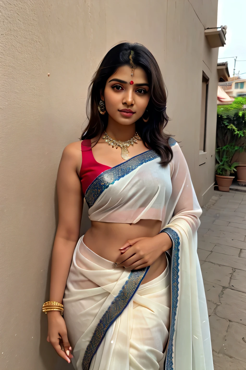 ((best quality)), ((masterpiece)), (detailed), Beautiful indian woman, thin saree,