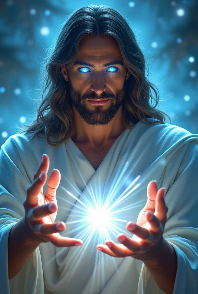Lord Jesus half Jewish body shining bright blue eyes blessed me with his hands
