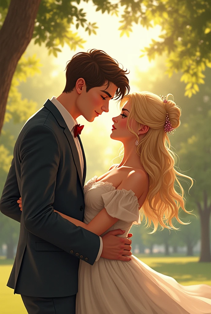 J'ai besoin d'une couverture pour mon livre, je veux un beau garçon de  qui admire une fille blonde de  et une autre fille de  aux cheveux brun et attaché qui admire de loin le garçon de 
