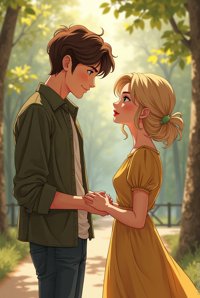 J'ai besoin d'une couverture pour mon livre, je veux un beau garçon de qui admire une fille blonde de et une autre fille de aux cheveux brun et attaché qui admire de loin le garçon de