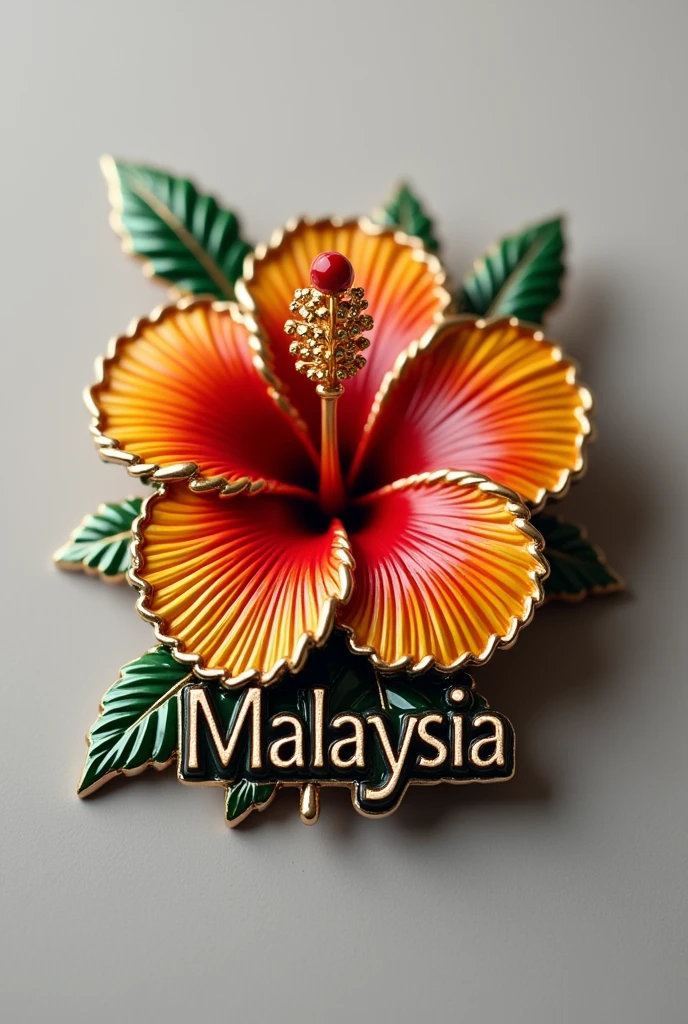 Brooch hibiscus malaysian flag with name under the brooch
