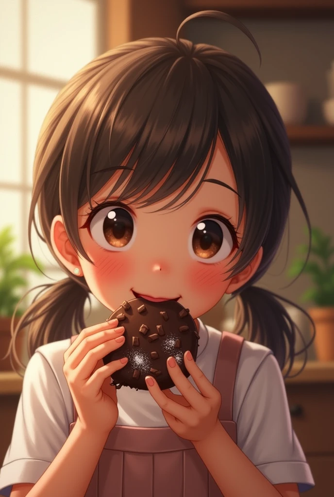 Cute girl Happily Eating Chocolate 