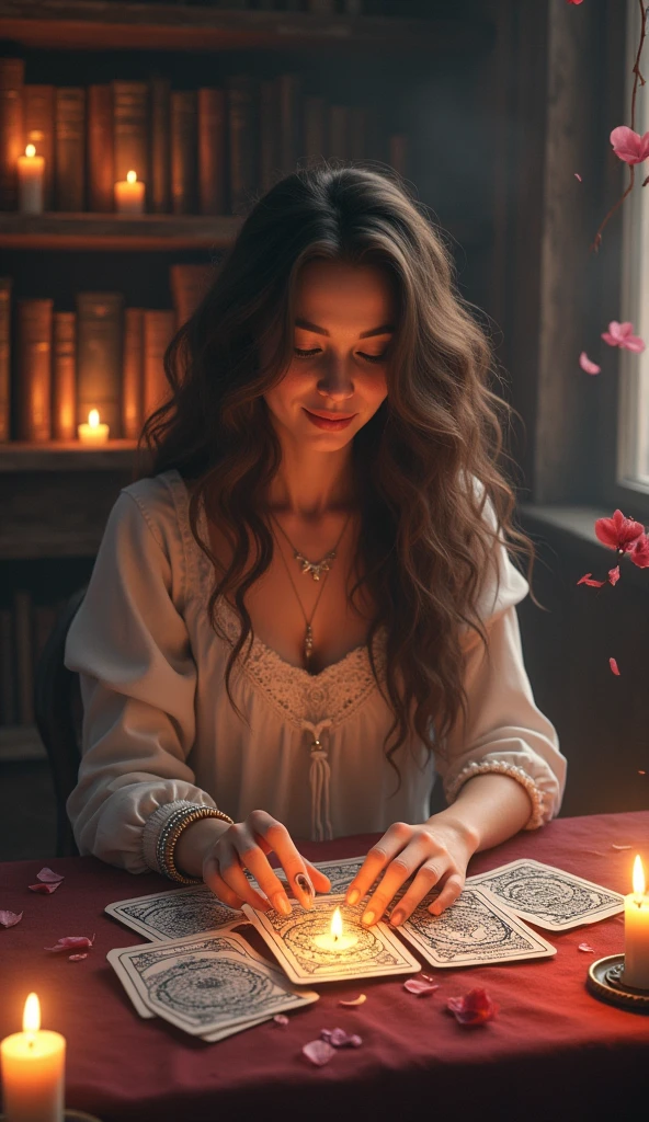 Cute woman fortune telling with tarot cards