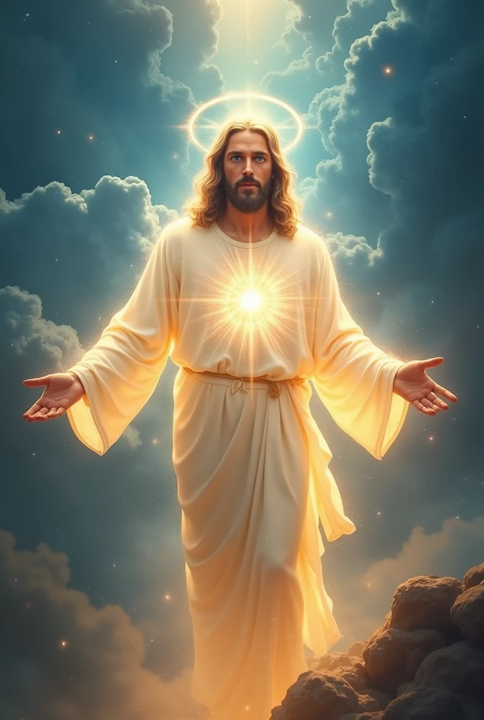 Lord Jesus half Jewish body shining bright blue eyes bless me with his hands