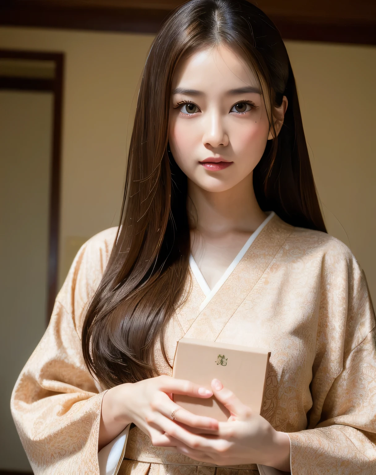 Highest quality, Face Focus, Soft Light, Ultra-high resolution, (Realistic:1.4), RAW Photos,
1 Japan, alone, cute, (pupil, Light in your eyes), Beautiful face in every detail, (Small box),(High resolution detail of human skin texture),
(Long Hair),
indoor,
Damask Shirt Dress,
(Portraiture)