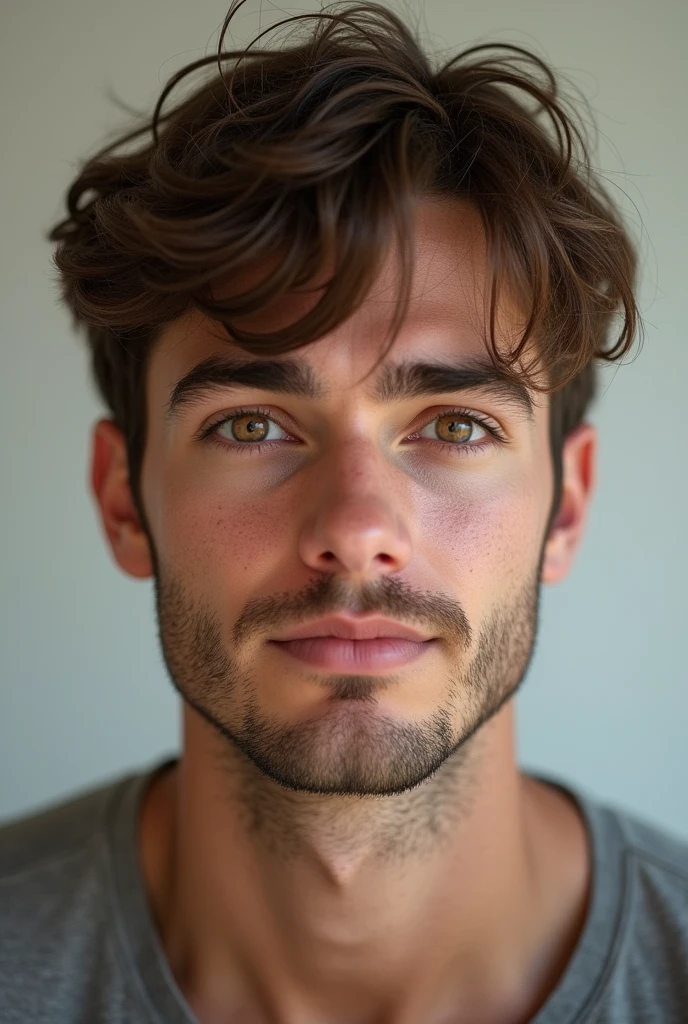 (photorealism:1.2), man in his 20s, short messy Brown hair, caucasian