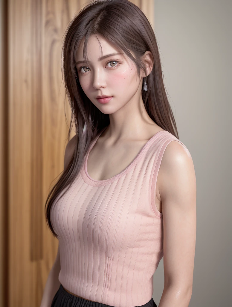 8K, Best Quality, masutepiece, Ultra High Resolution, (Realism: 1.4), Original photo, (Realistic skin texture: 1.3), (Film grain: 1.3), (Selfie angle), 1 girl, Pink clothes, Sapphire eyes and beautiful facial details, masutepiece, Best Quality, close-up, Upper body top quality image quality pull-up