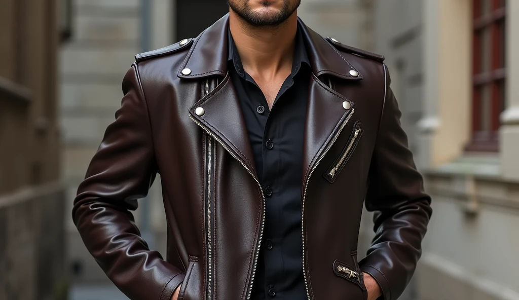 Change the clothes with leather jacket