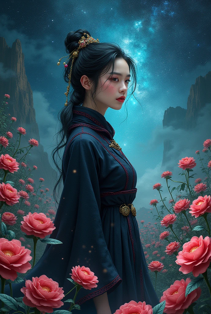 Top quality, High target_solve, clearly_image, Detailed background, Black Myth: Wukong&#39;s Fourth Sister, flower, flower园, Starry Sky,
