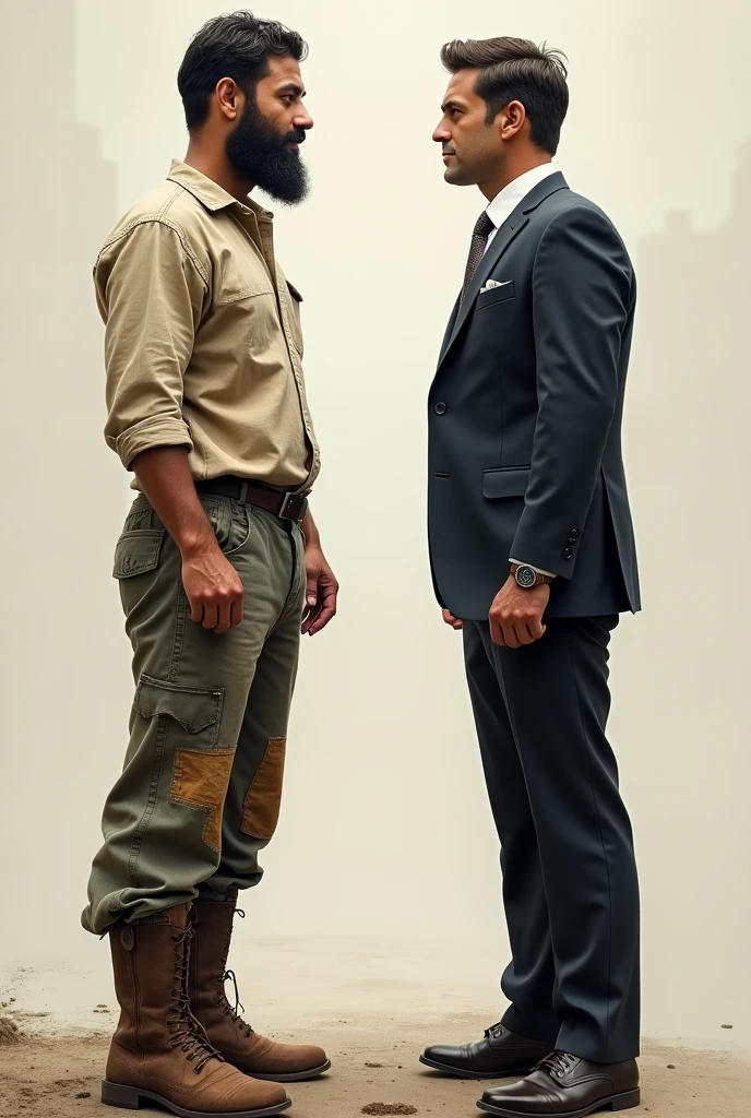 2 unhealthy mens are facing eachother. One of the men's outfit resembles village and the others is city lifestyle