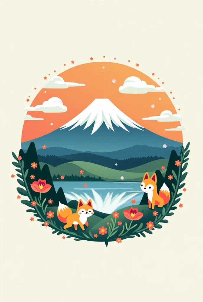 It contains a picture of Mt. Fuji.、Make a cute logo
