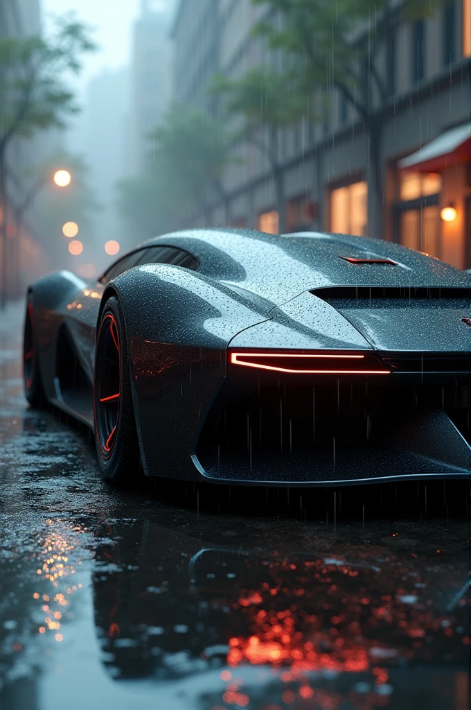 A car with woffer with rainy background