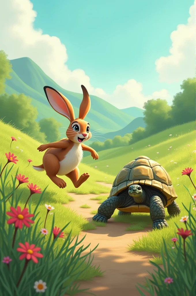 A hare stumbled on a race vs the slow turtle
