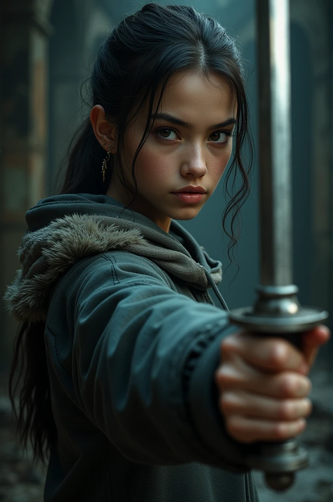 A girl holding a blade in her hand