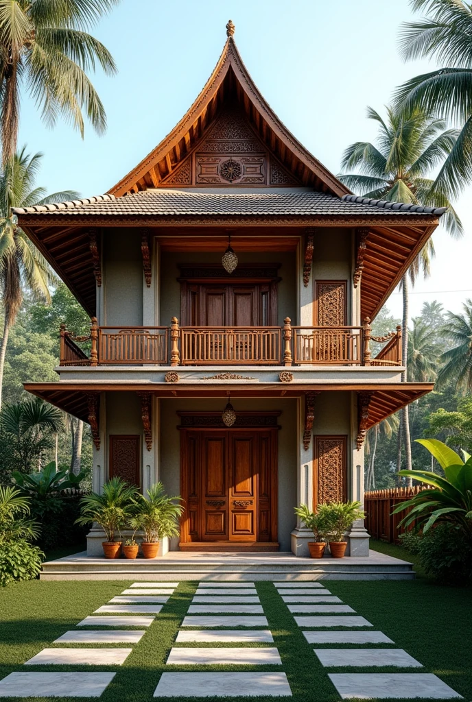 3 bhk house designs in Kerala style home with balcony