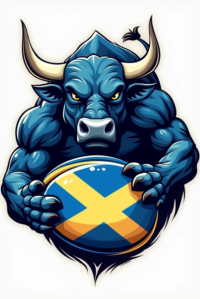 Rugby ball logo with Scottish flag and a fighting bull