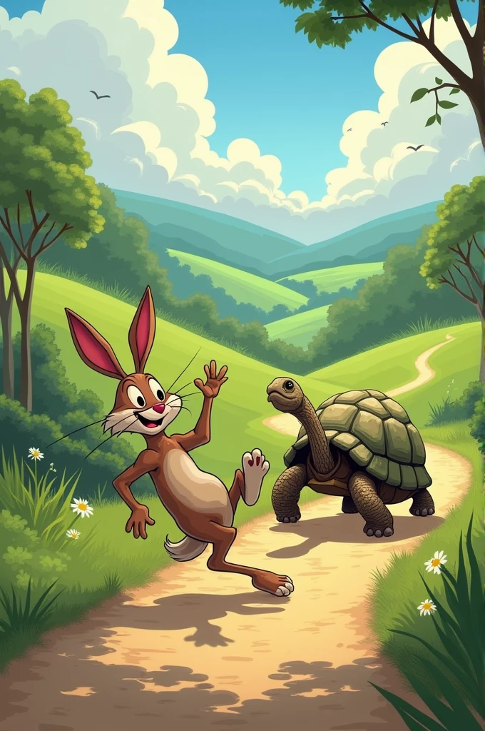 A hare tripped in a race versus the slow turtle