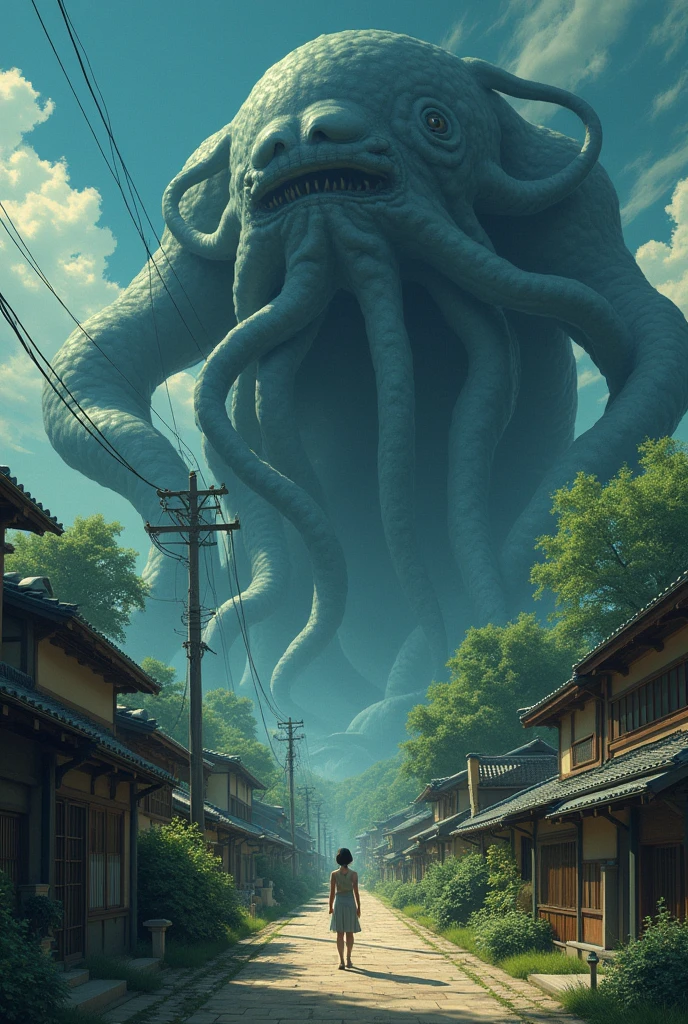 Tentacle horror AI ancient town My Neighbor Totoro