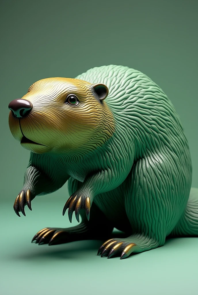 Ultra-resilient image of a green and gold beaver sculpture